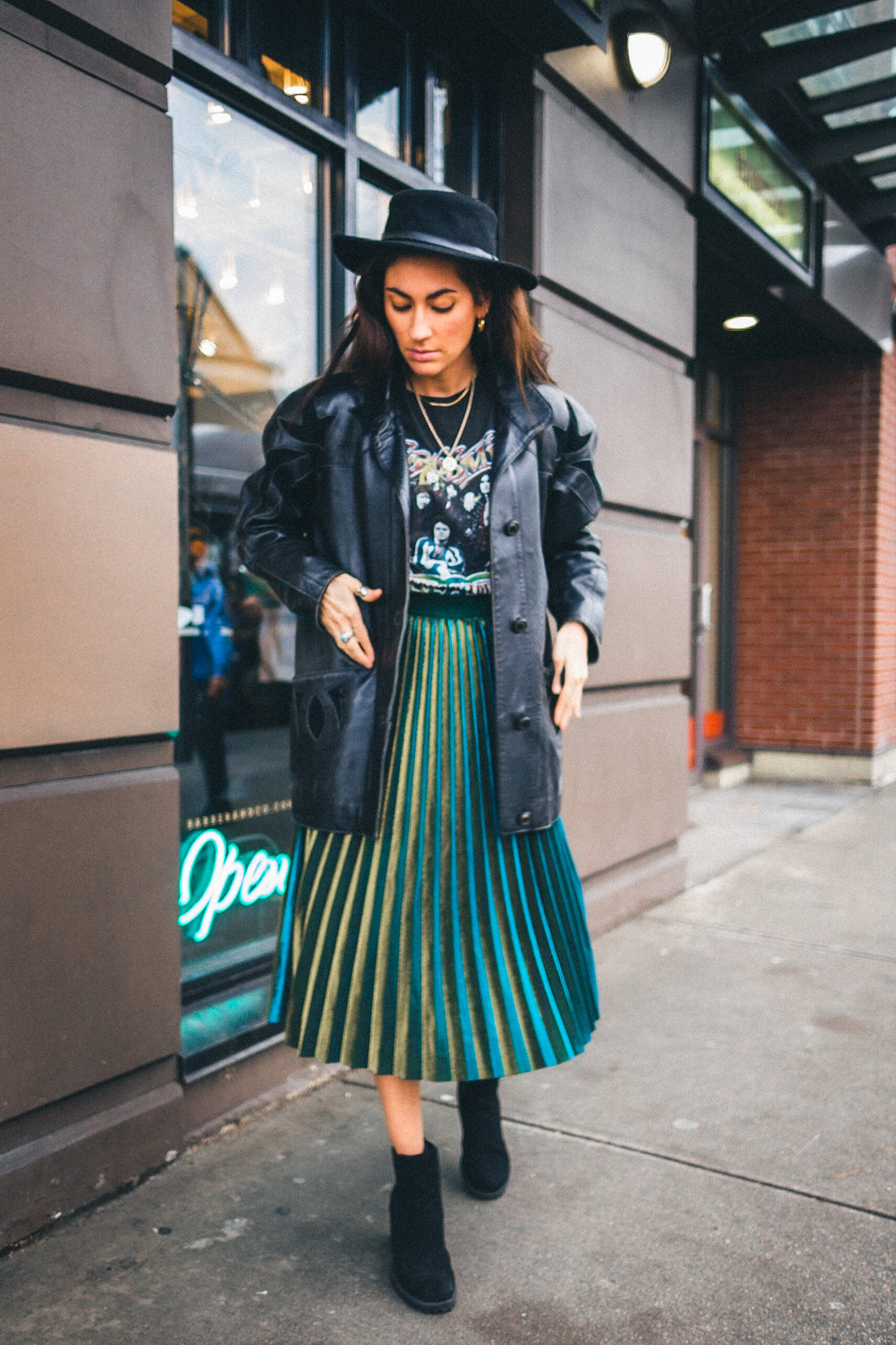 Vintage leather jacket with suede detailing